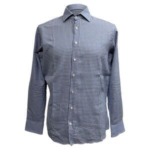 Etro Gingham-Print Button-Down Long Sleeve Shirt in Blue Cotton